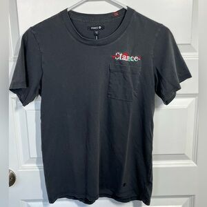 Stance black pocket t shirt embroidered rose logo streetwear small